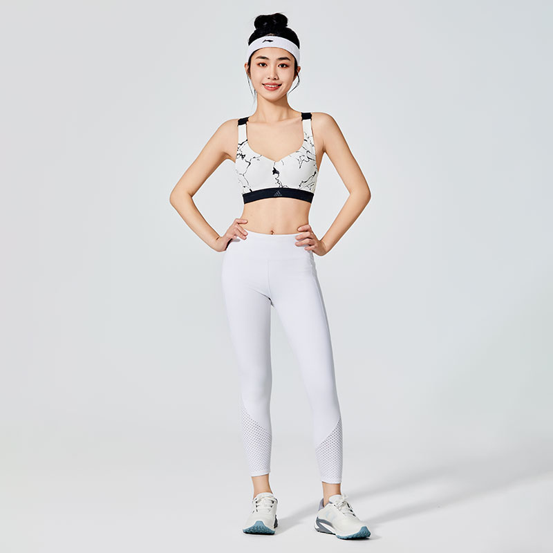 Leggings sportivi da donna bianco puro con rete